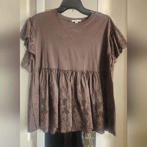 Joh Brand Women’s Brown Eyelet Babydoll Top